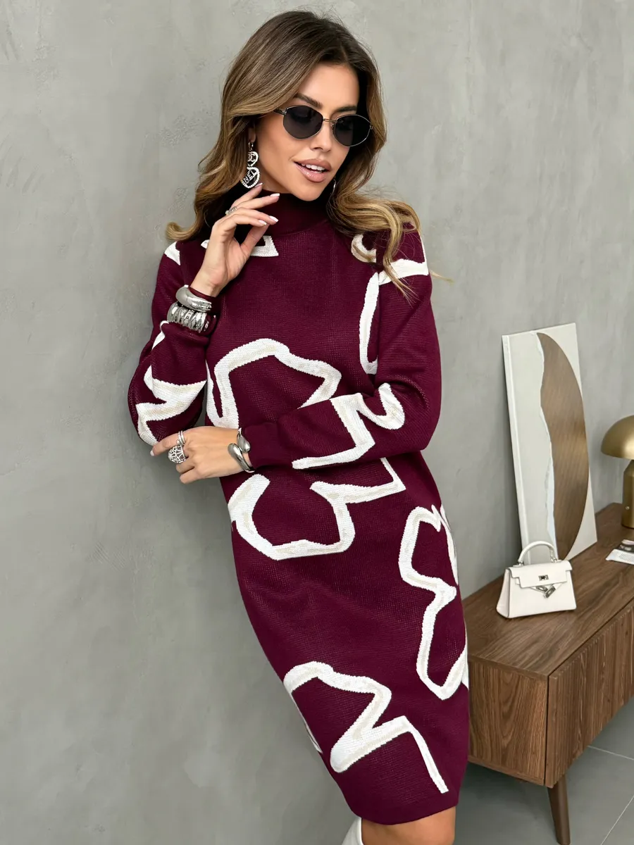 Платье теплое трикотажное мини