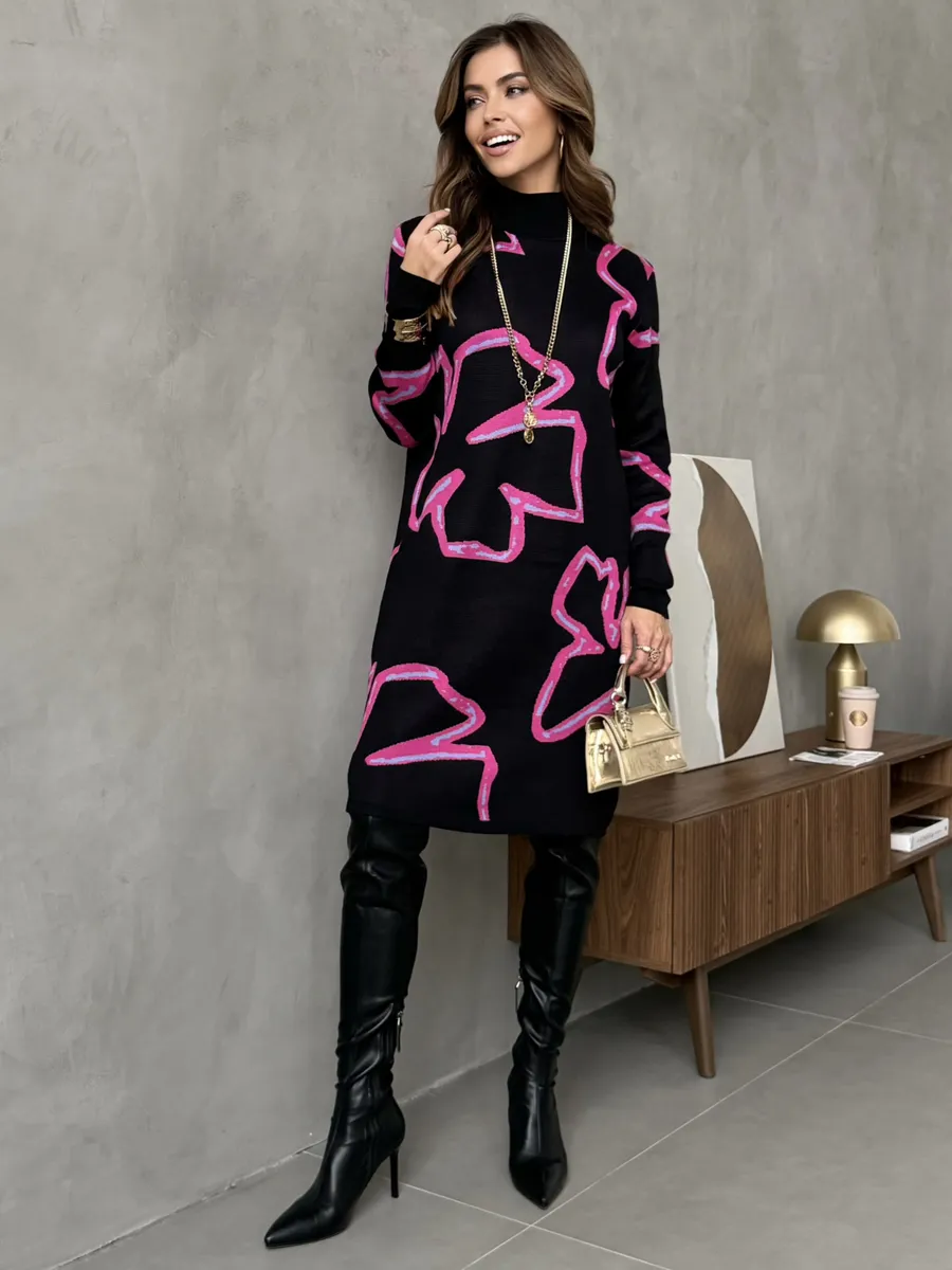 Розовое платье теплое трикотажное мини