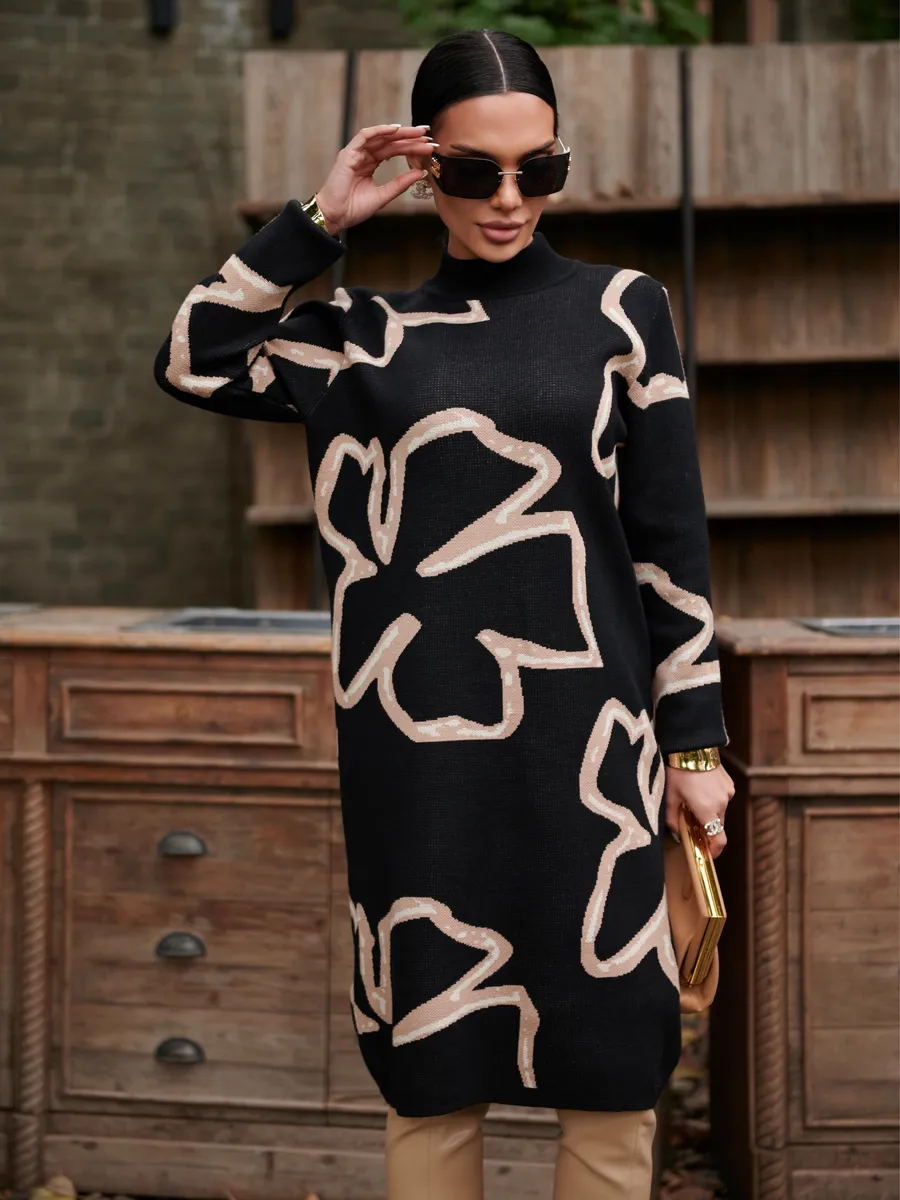 Бежевое платье теплое трикотажное мини