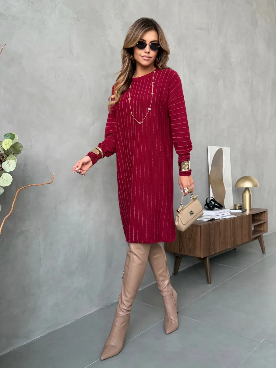 Бордовое платье трикотажное нарядное теплое