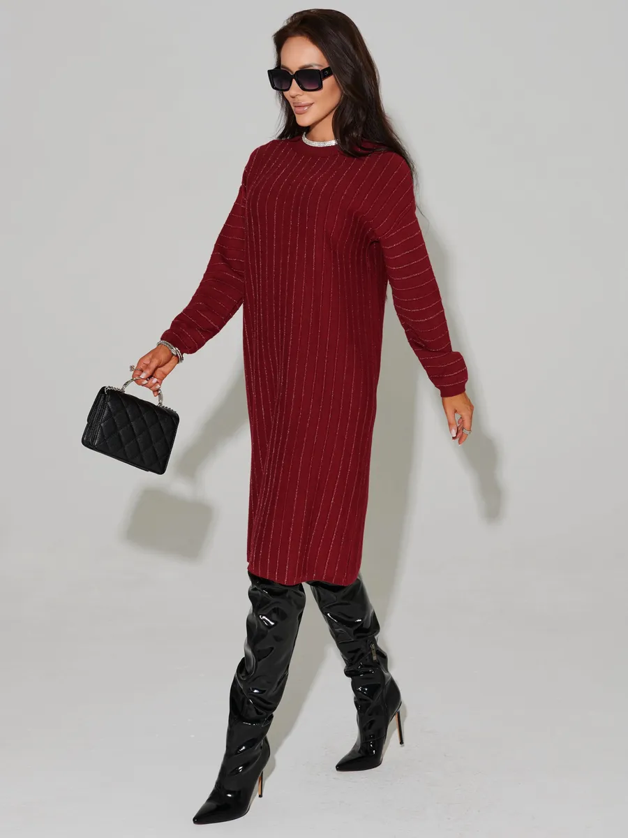 Бордовое платье трикотажное нарядное теплое