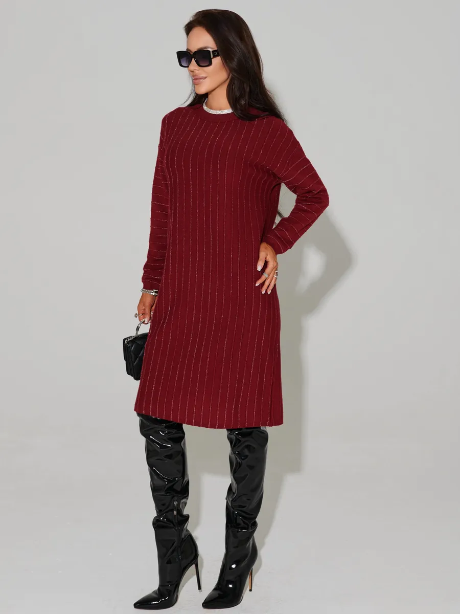 Бордовое платье трикотажное нарядное теплое