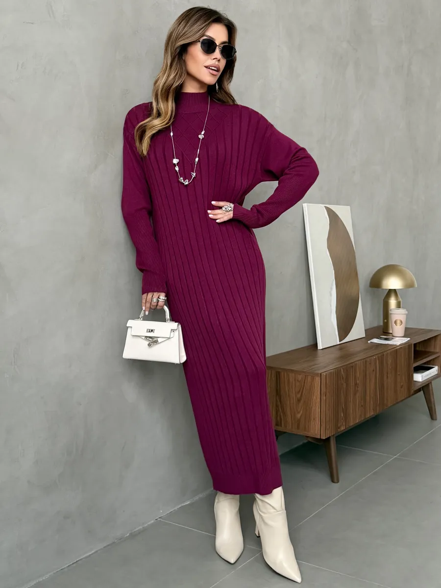 Баклажановое платье лапша длинное трикотажное