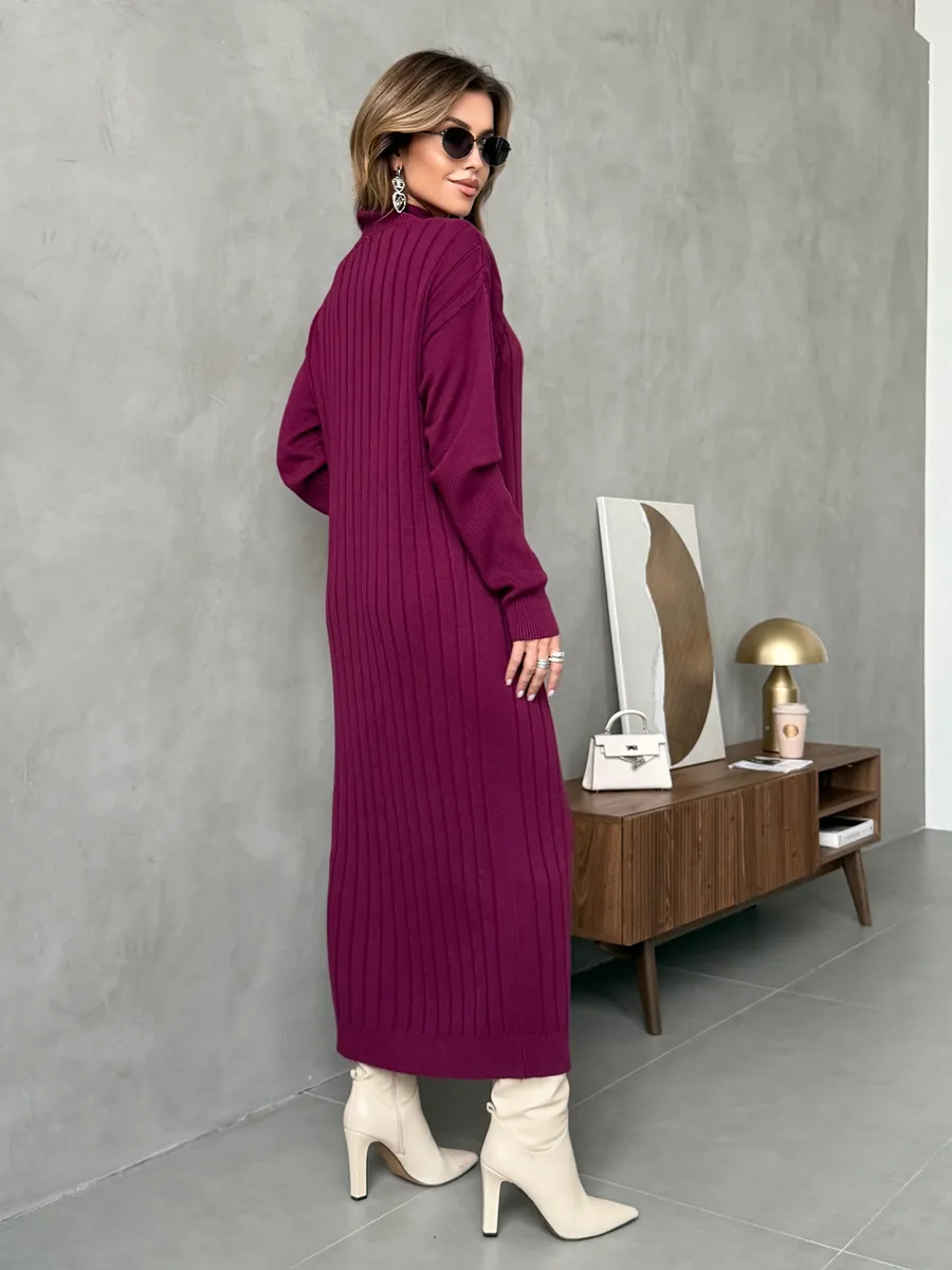 Баклажановое платье лапша длинное трикотажное