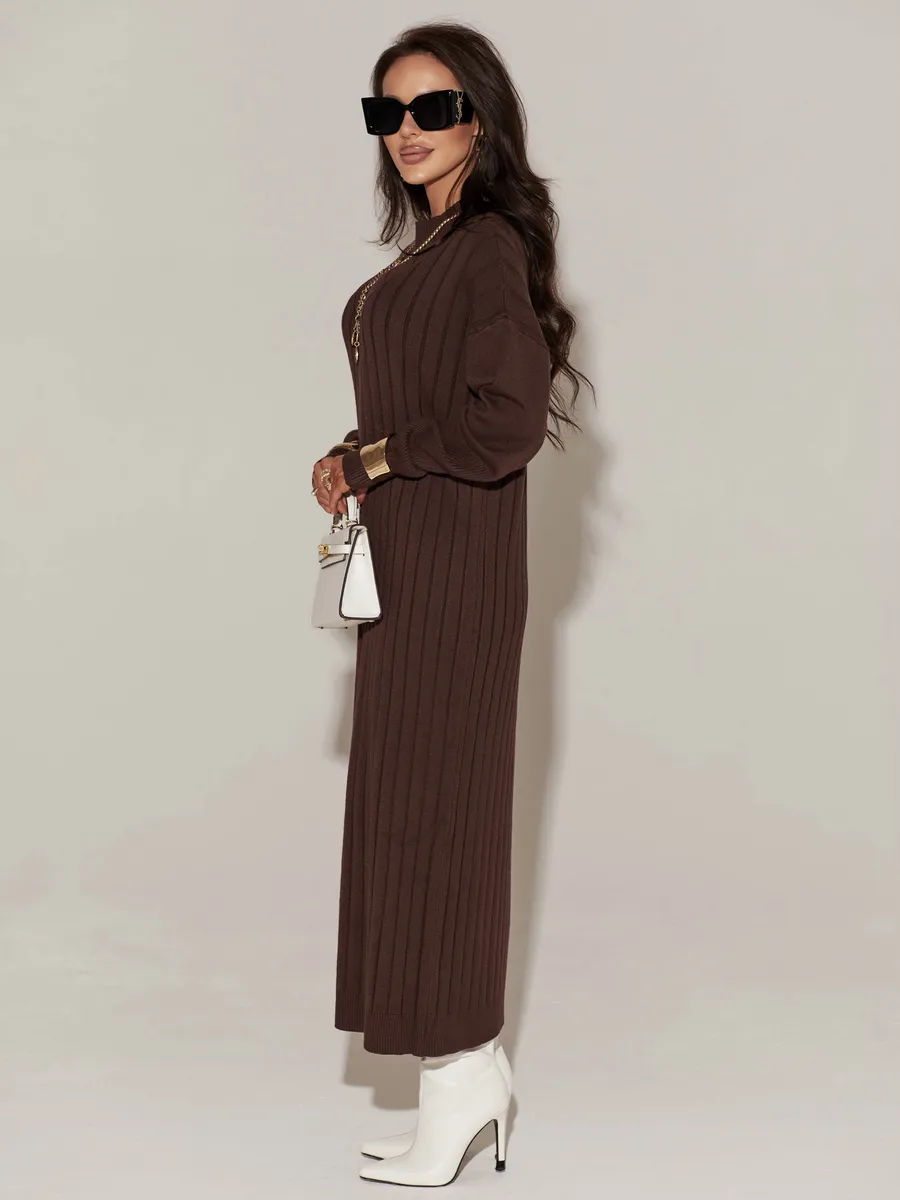 Коричневое платье лапша длинное трикотажное
