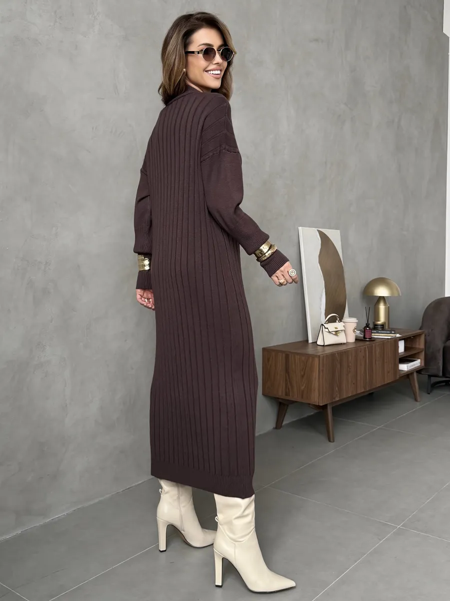 Коричневое платье лапша длинное трикотажное