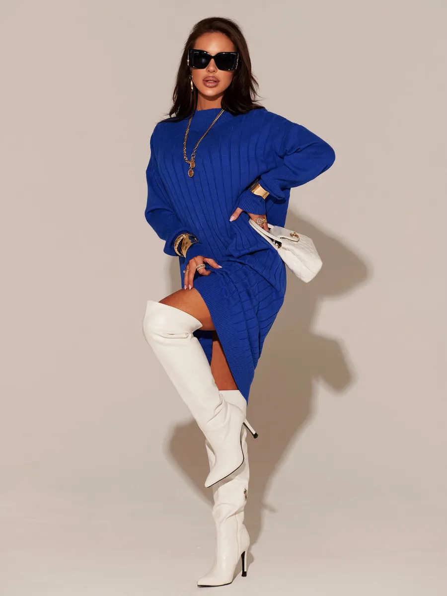 Синее платье лапша длинное трикотажное