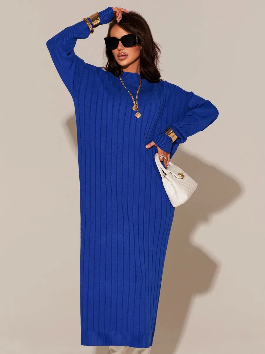 Синее платье лапша длинное трикотажное