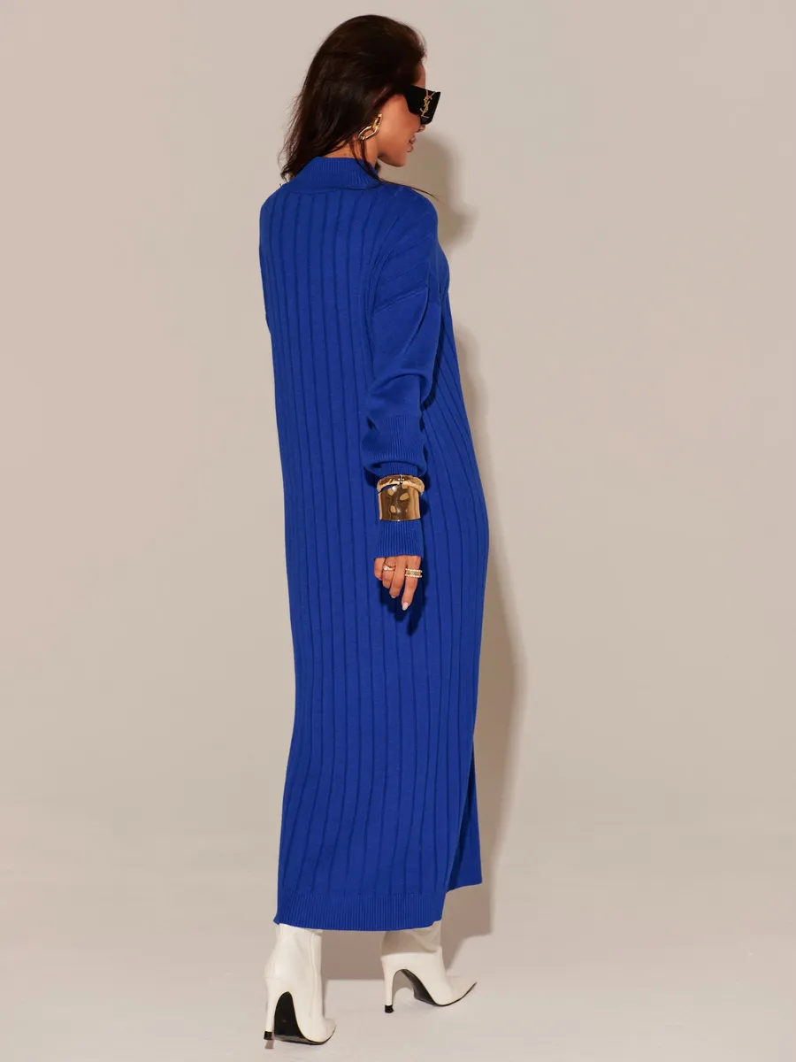 Синее платье лапша длинное трикотажное