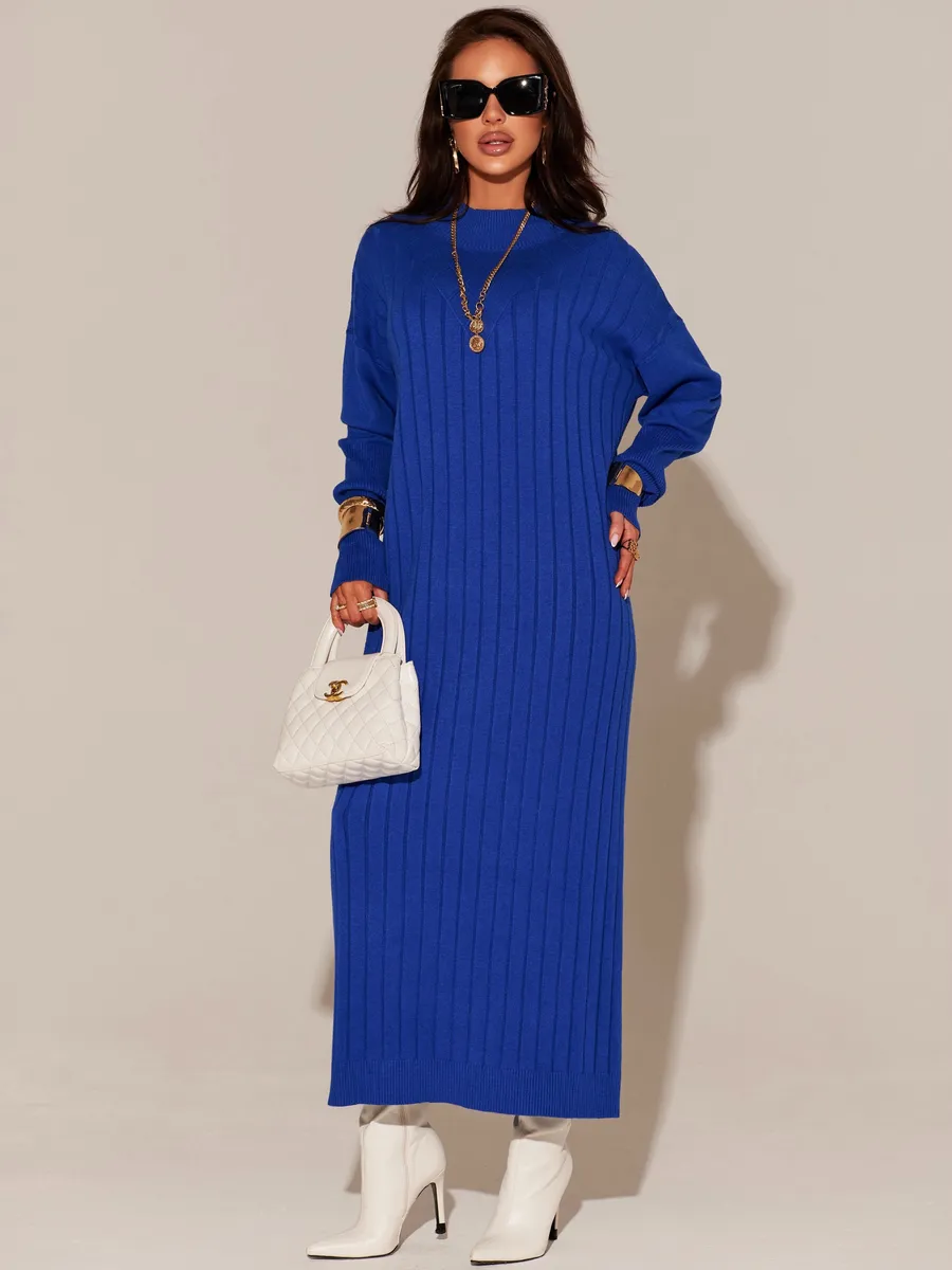 Синее платье лапша длинное трикотажное