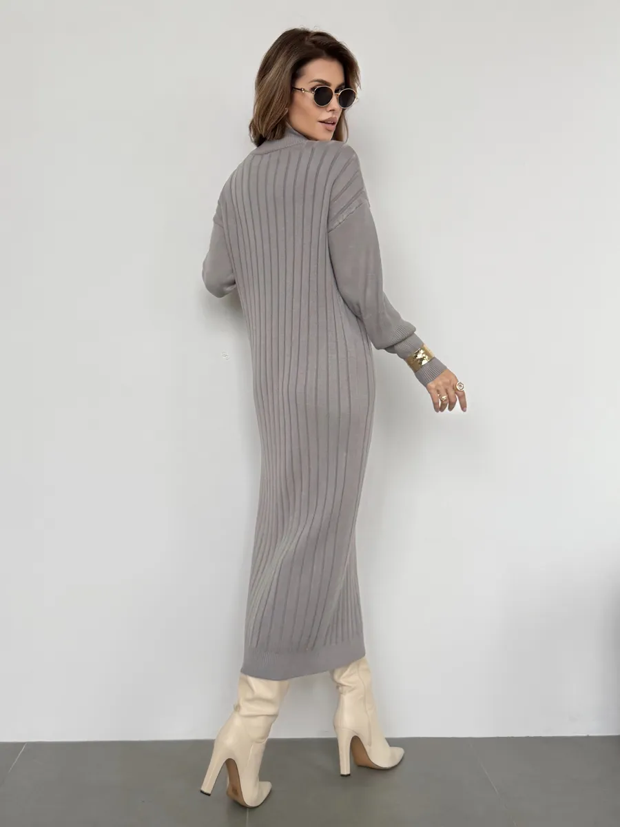 Серое платье лапша длинное трикотажное