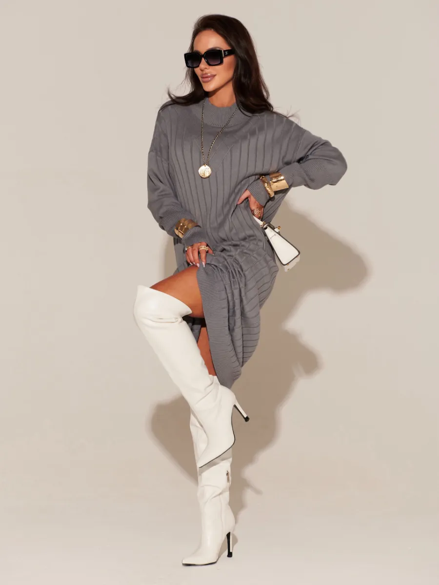 Серое платье лапша длинное трикотажное