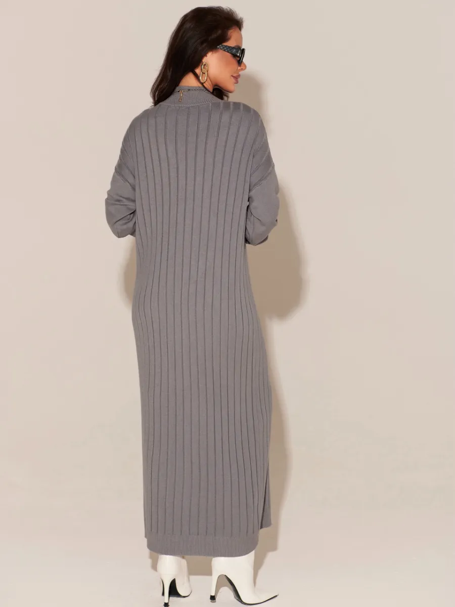 Серое платье лапша длинное трикотажное