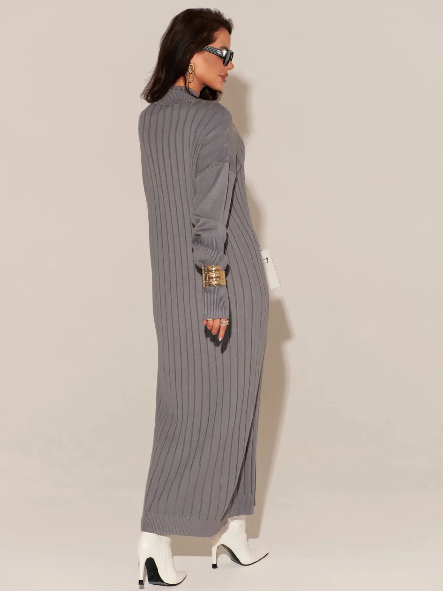 Серое платье лапша длинное трикотажное