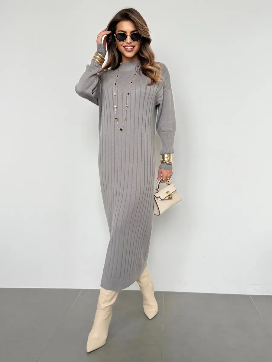 Серое платье лапша длинное трикотажное