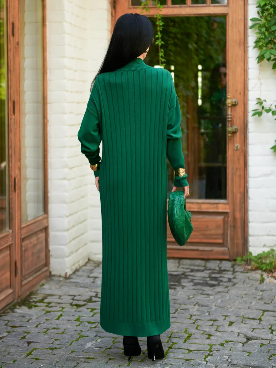 Зеленое платье лапша длинное трикотажное