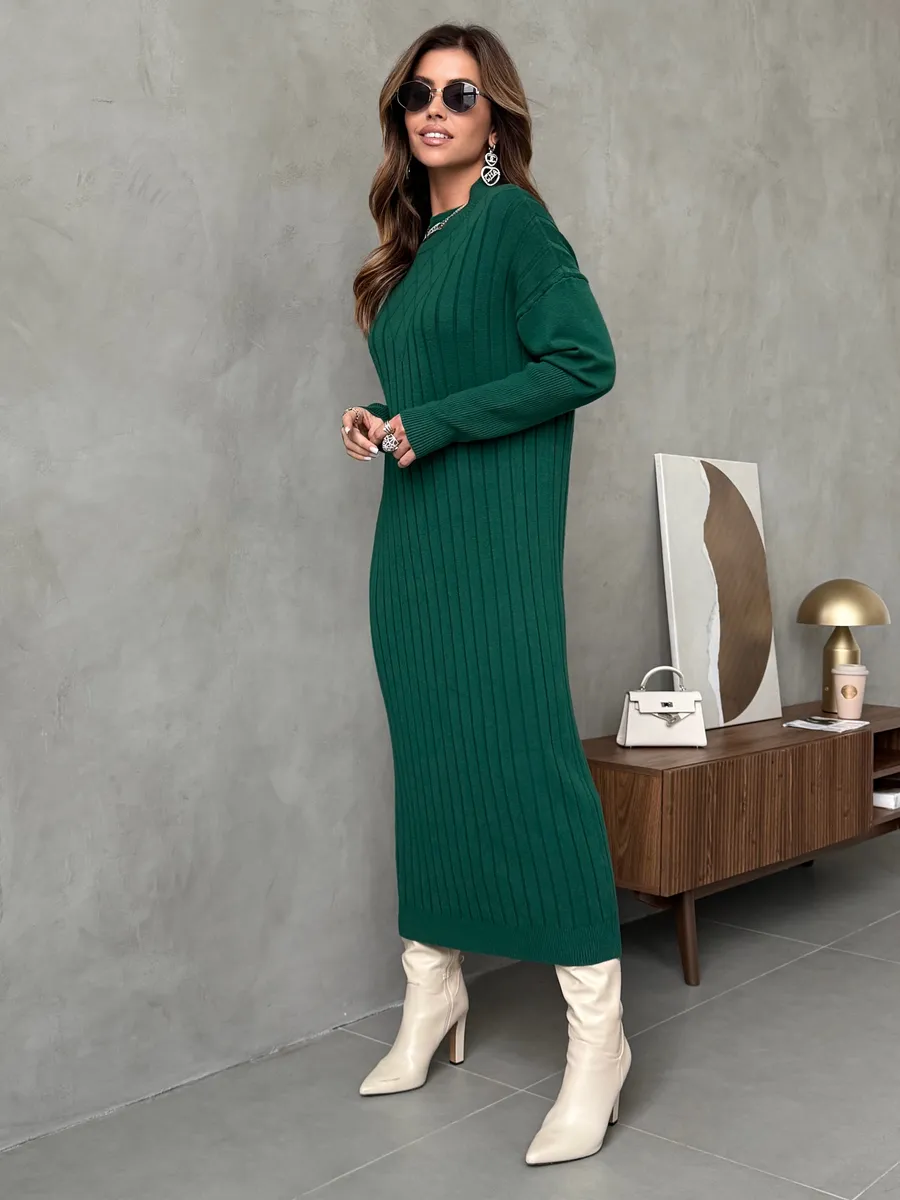 Зеленое платье лапша длинное трикотажное