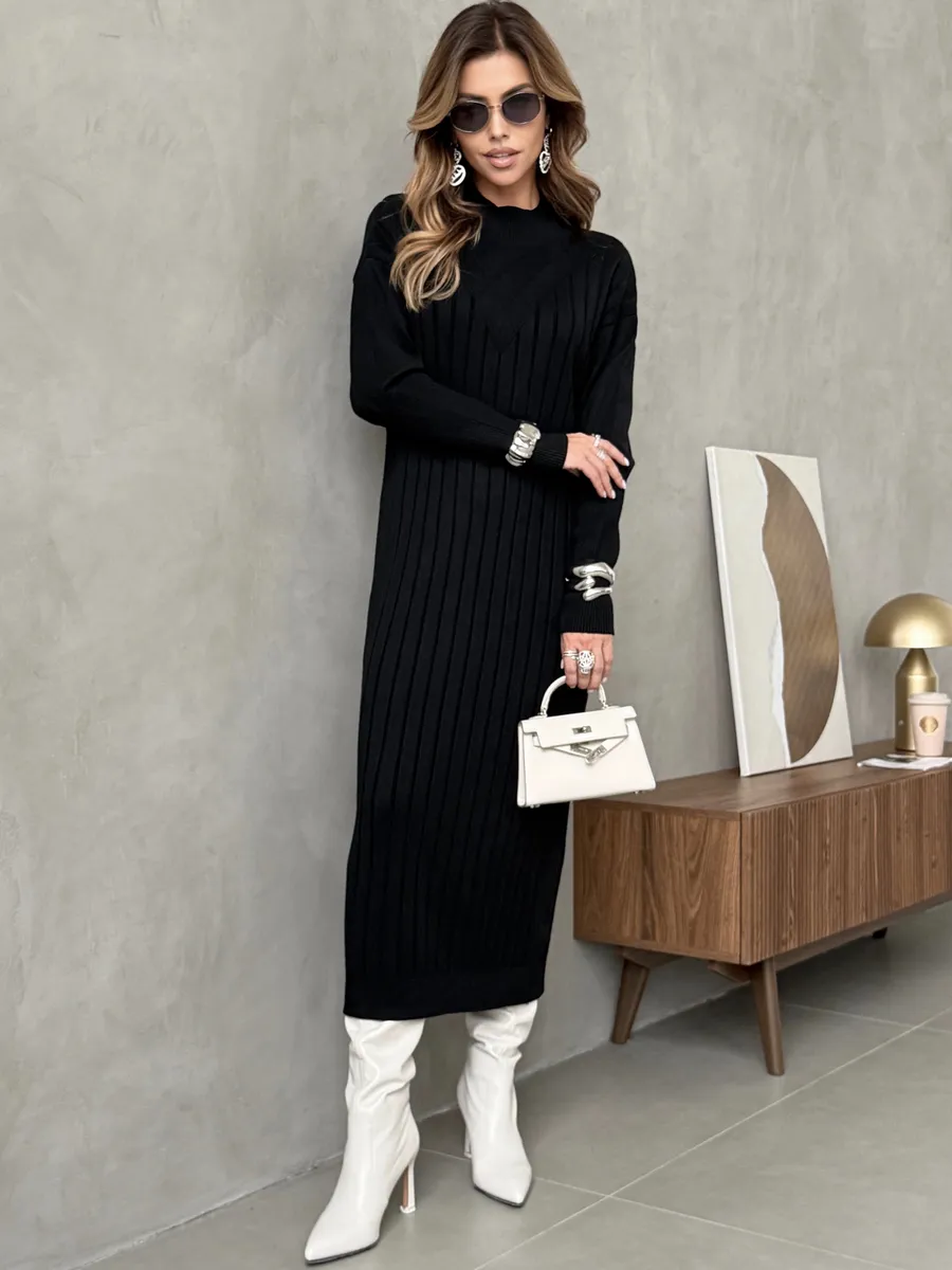 Черное платье лапша длинное трикотажное