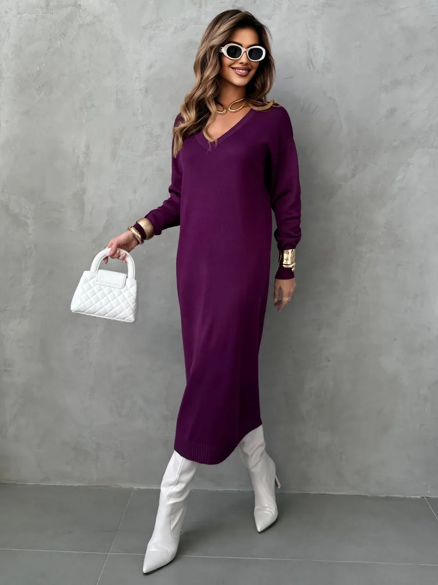 Платье осеннее теплое трикотажное длинное