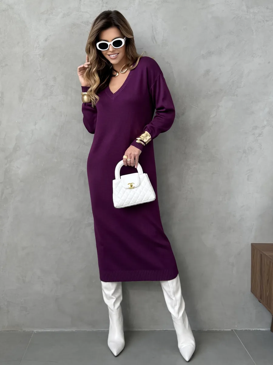 Платье осеннее теплое трикотажное длинное