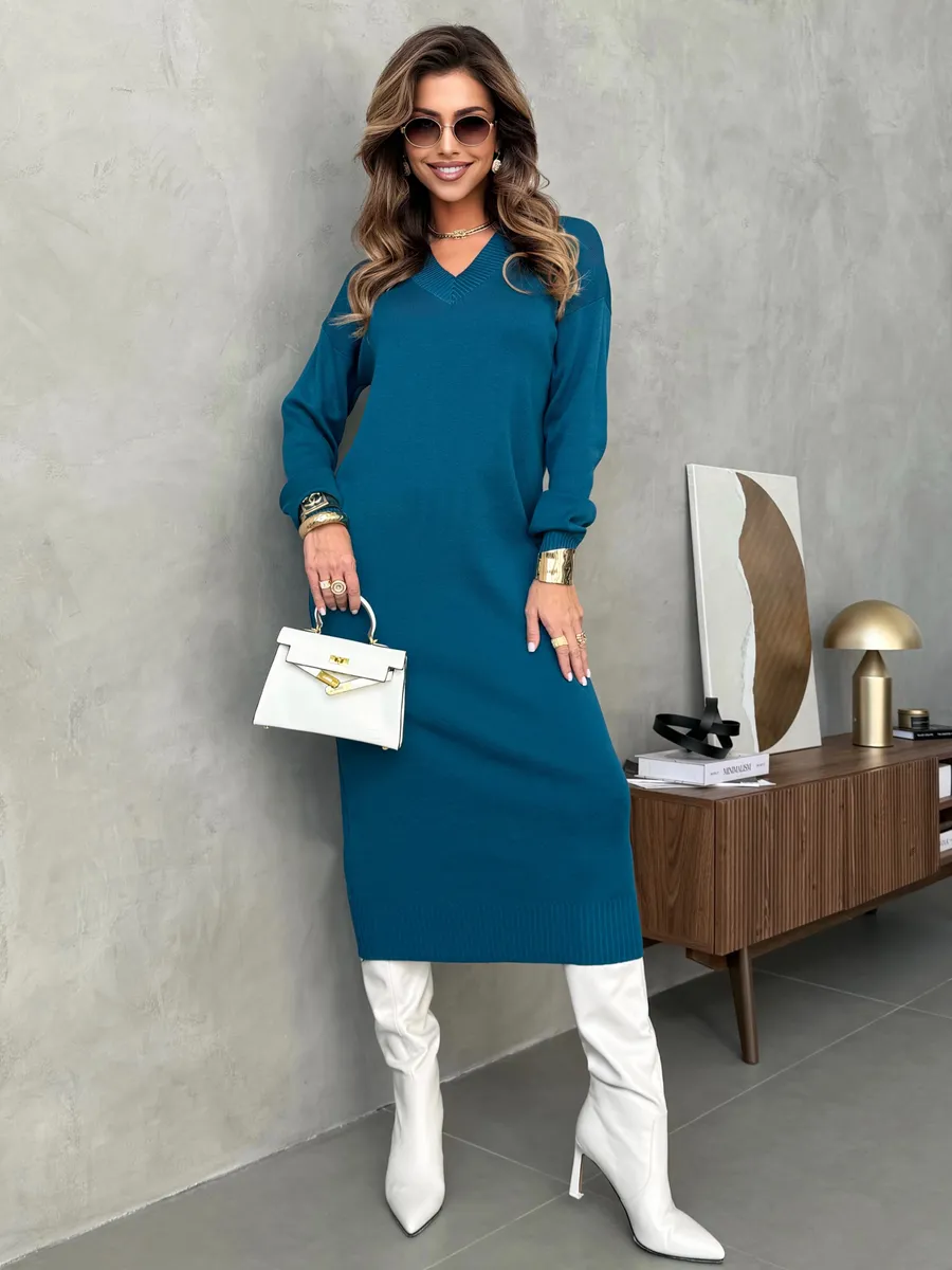 Платье осеннее теплое трикотажное длинное