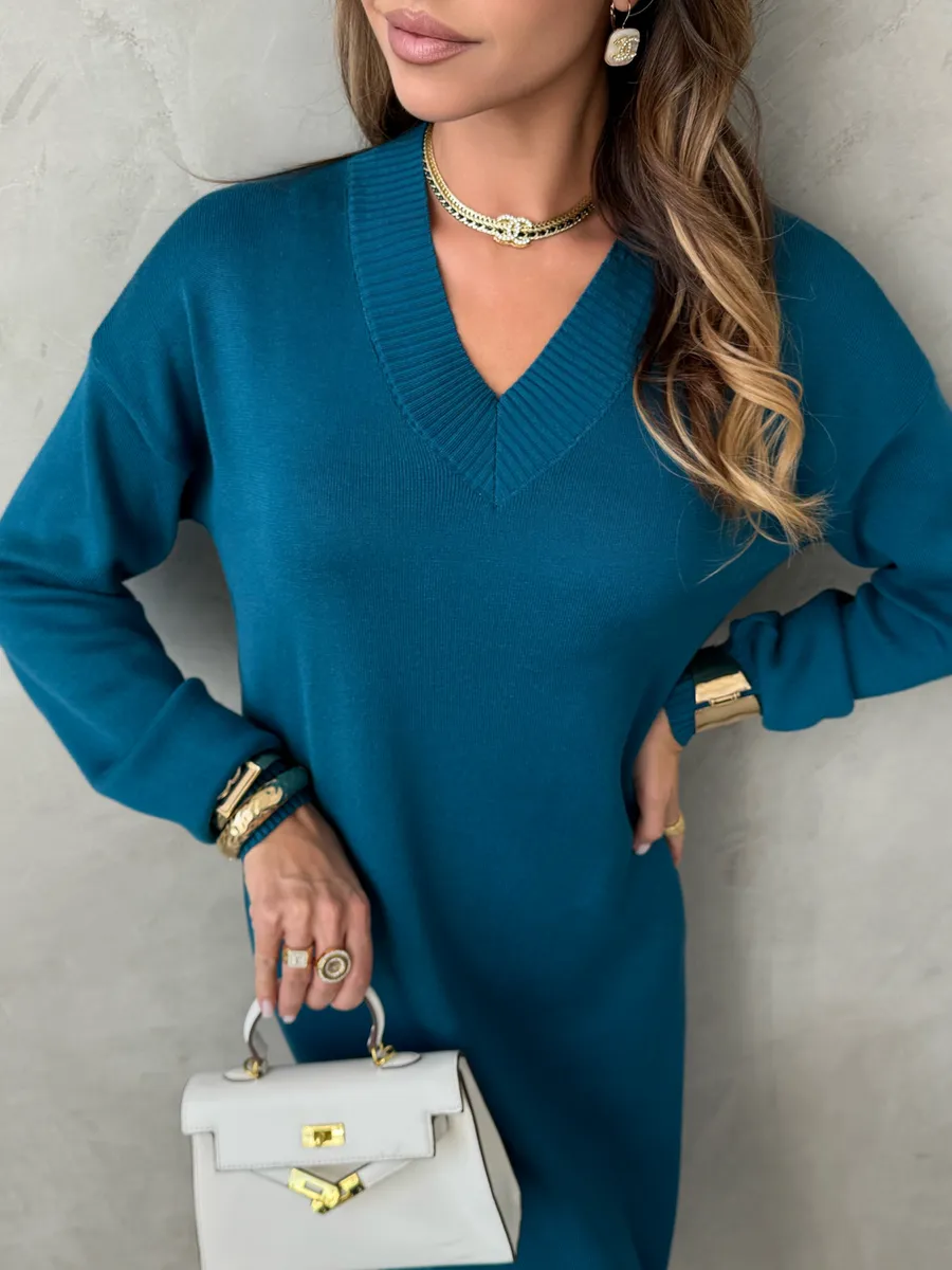 Морская волна платье осеннее теплое трикотажное длинное