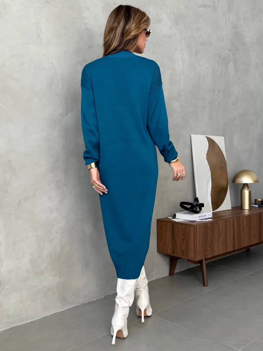 Морская волна платье осеннее теплое трикотажное длинное