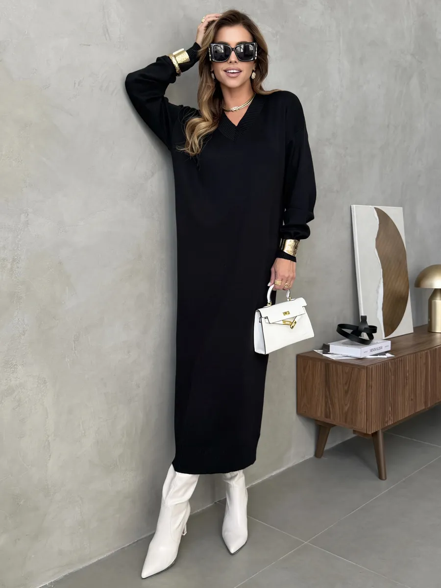 Платье осеннее теплое трикотажное длинное