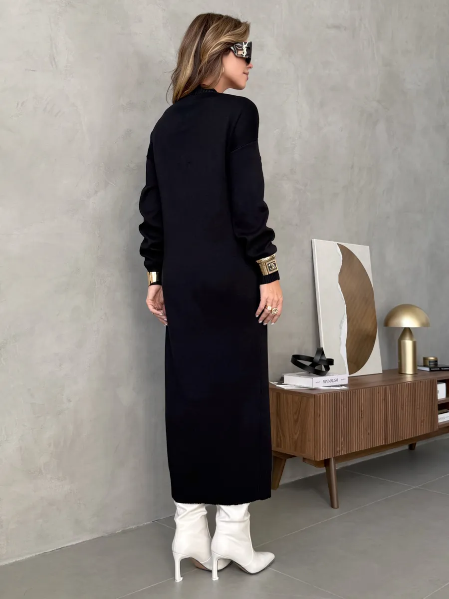 Черное платье осеннее теплое трикотажное длинное