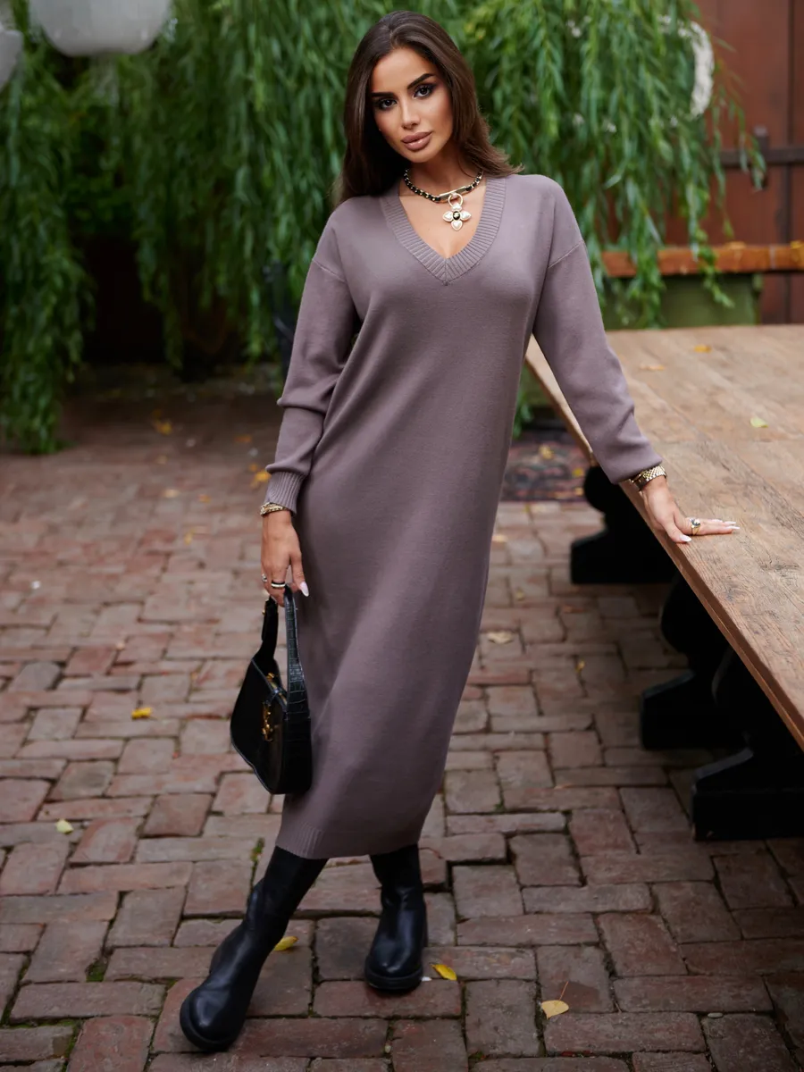 Капучино платье осеннее теплое трикотажное длинное
