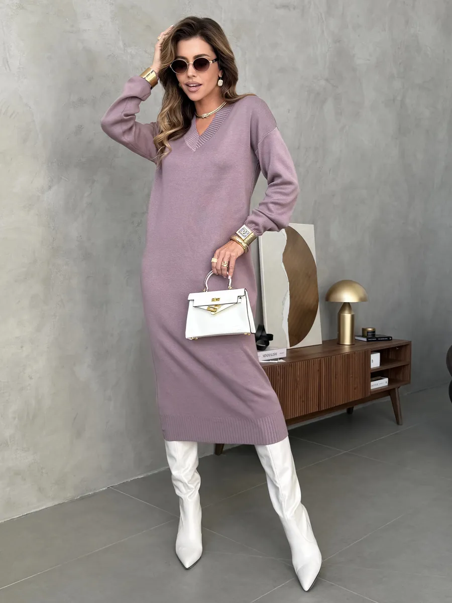 Платье осеннее теплое трикотажное длинное