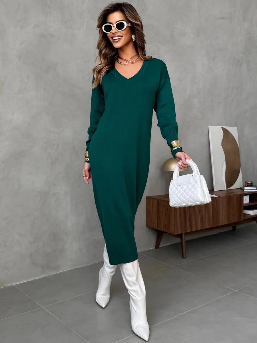 Платье осеннее теплое трикотажное длинное