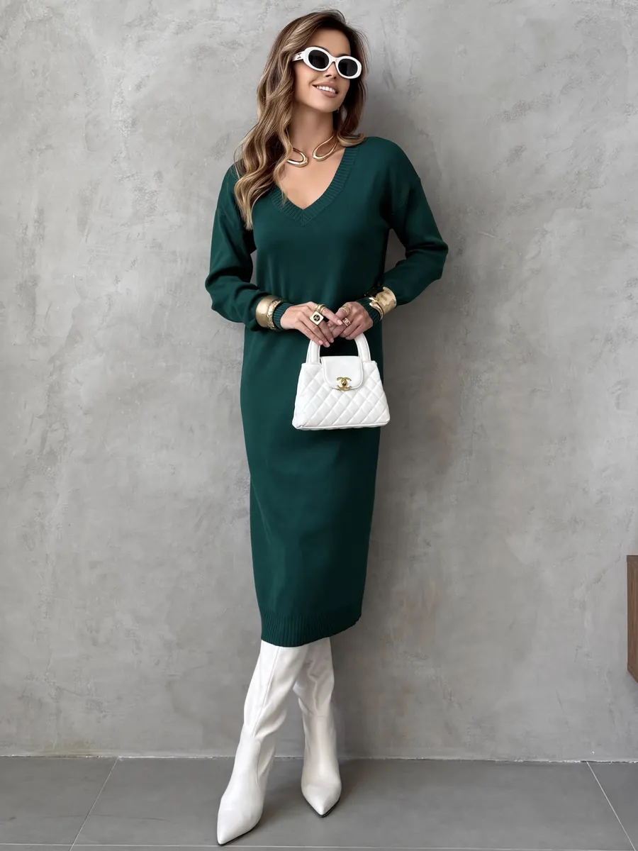 Платье осеннее теплое трикотажное длинное