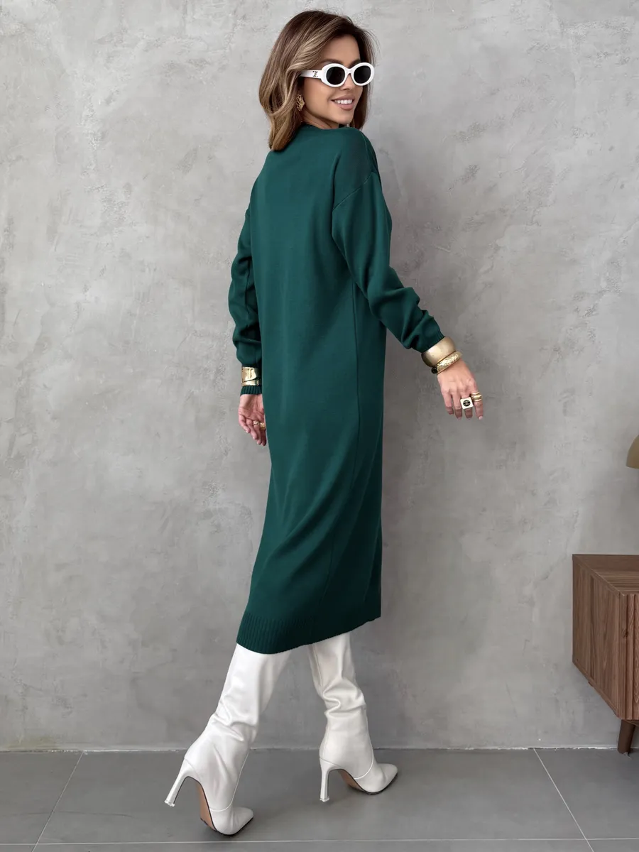 Зеленое платье осеннее теплое трикотажное длинное