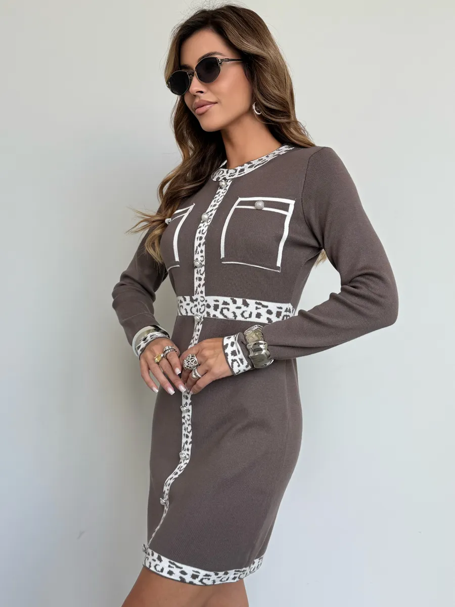 Капучино платье теплое трикотажное мини