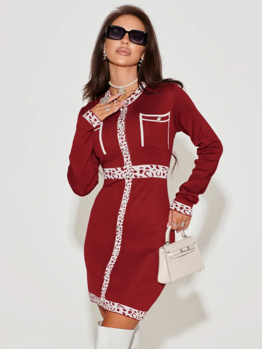 Красное платье теплое трикотажное мини