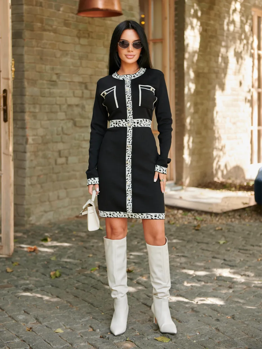 Черное платье теплое трикотажное мини