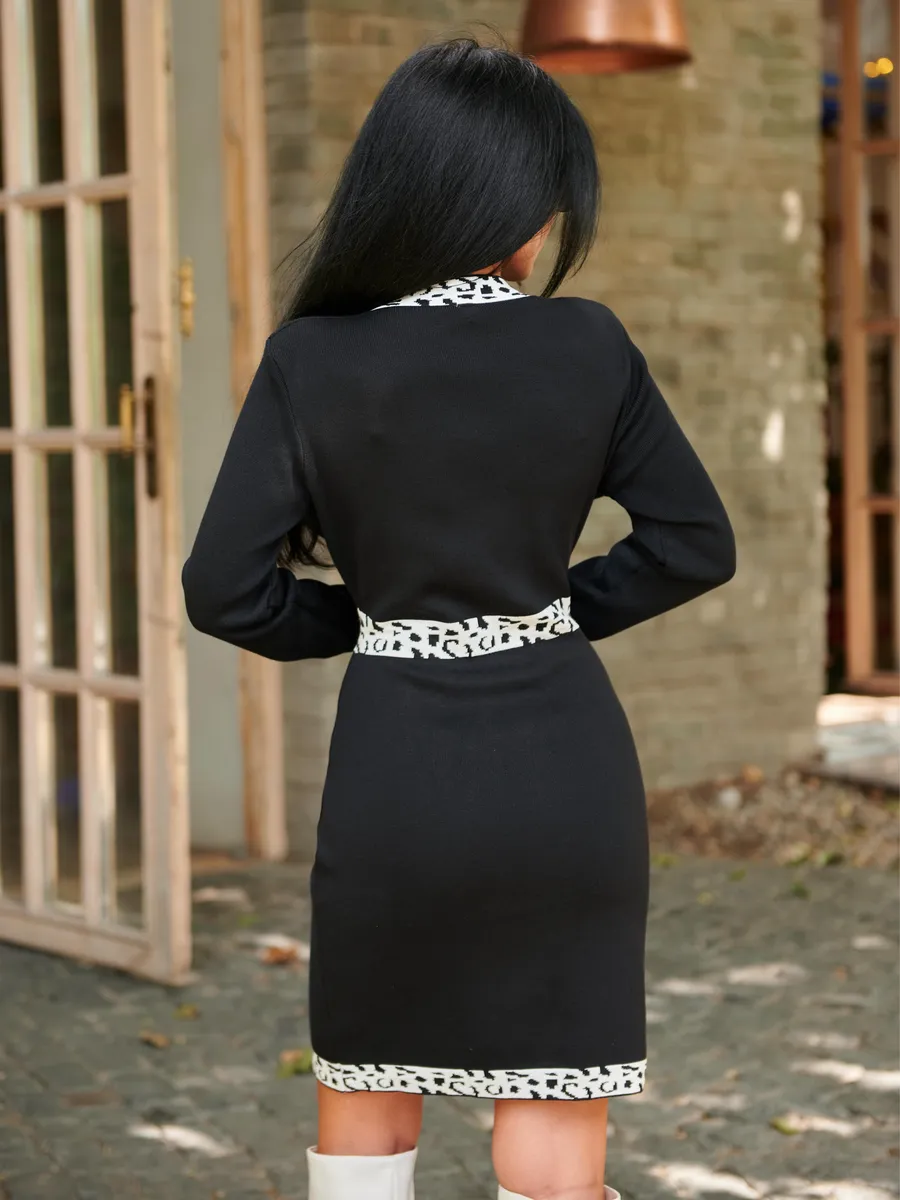 Черное платье теплое трикотажное мини