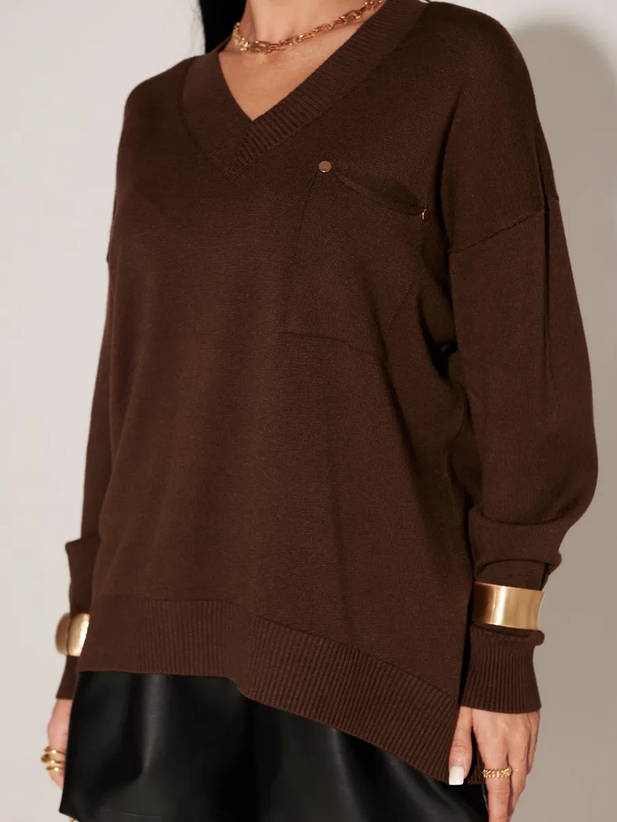 Коричневая кофта теплая трикотажная оверсайз