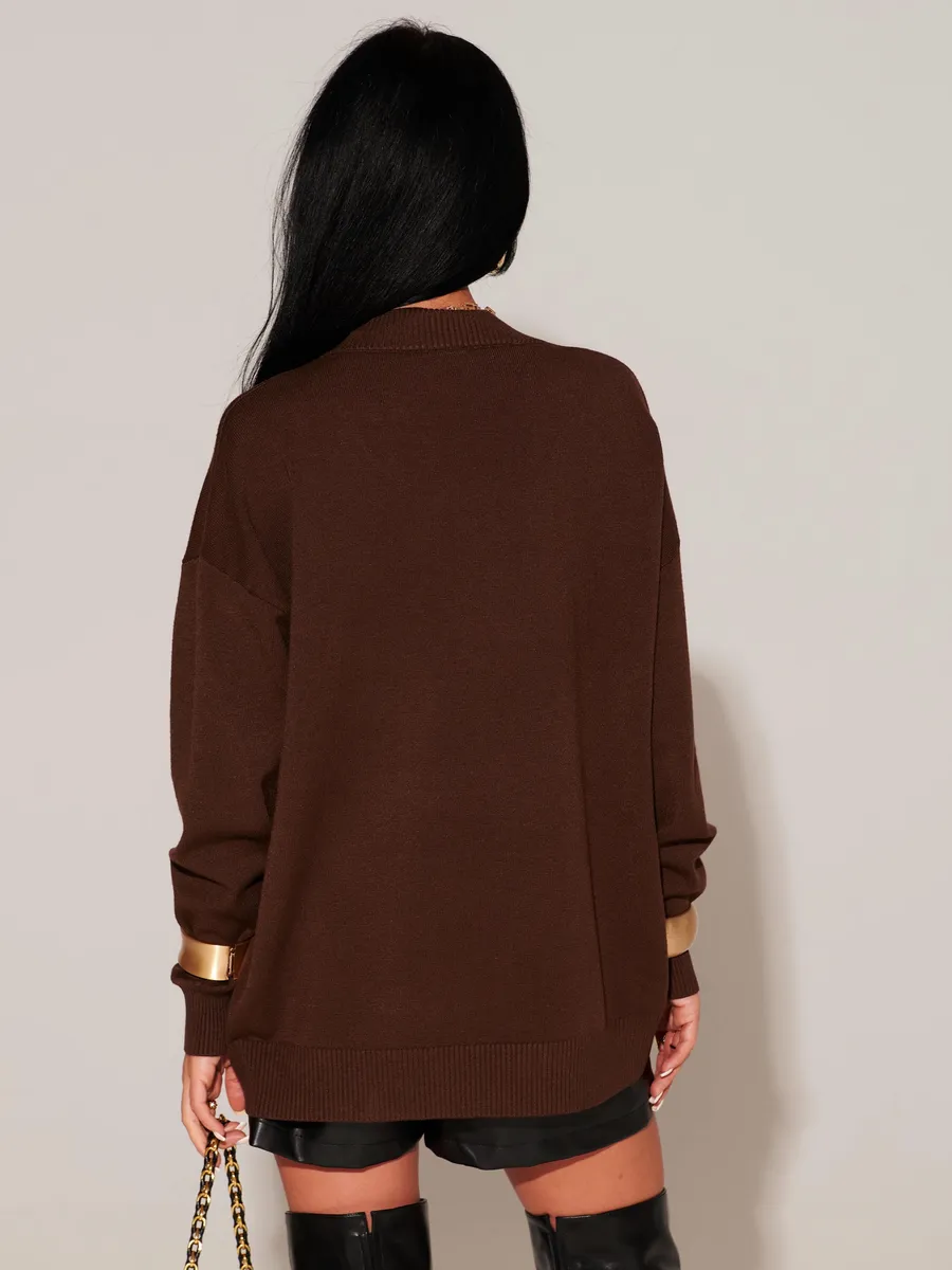Коричневая кофта теплая трикотажная оверсайз