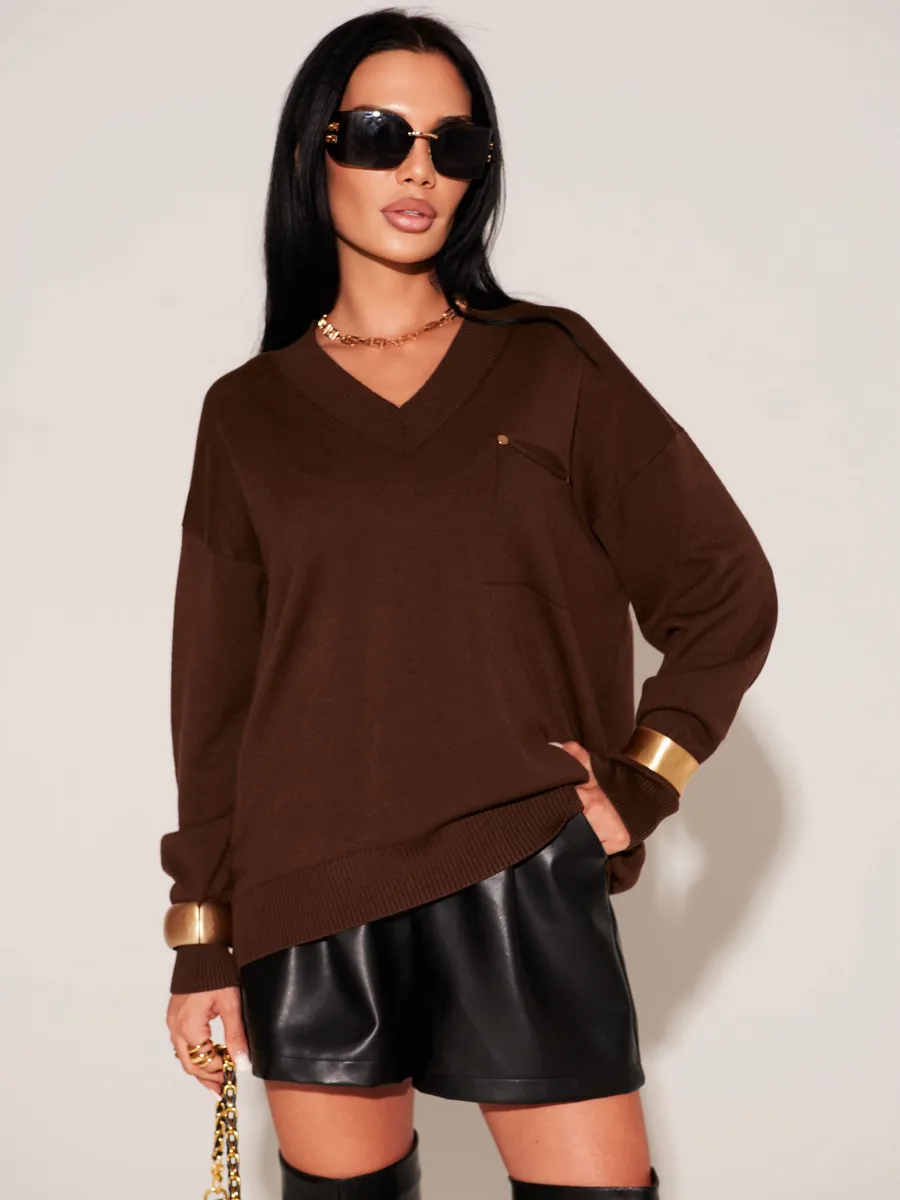 Коричневая кофта теплая трикотажная оверсайз