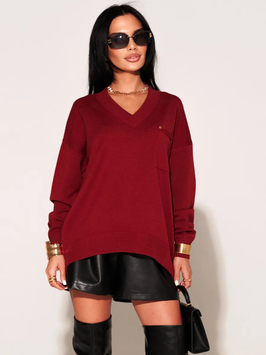 Бордовая кофта теплая трикотажная оверсайз