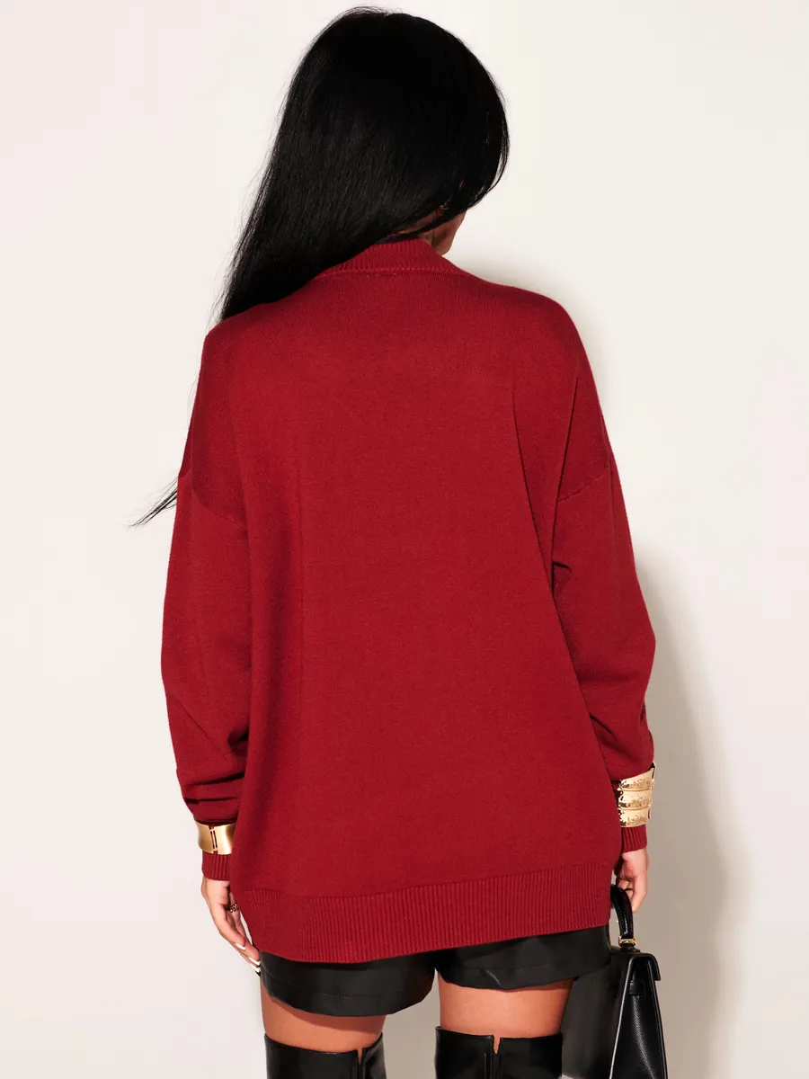 Бордовая кофта теплая трикотажная оверсайз