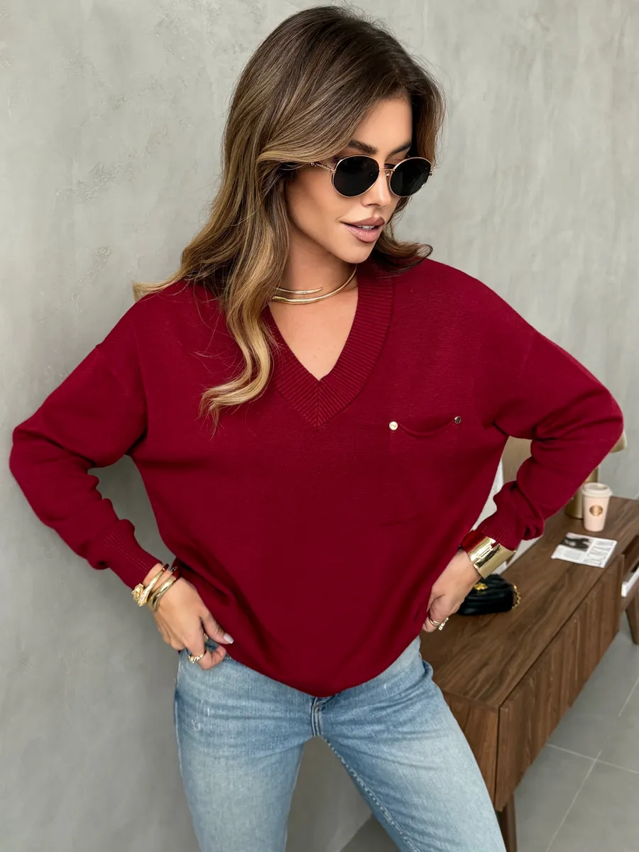 Бордовая кофта теплая трикотажная оверсайз