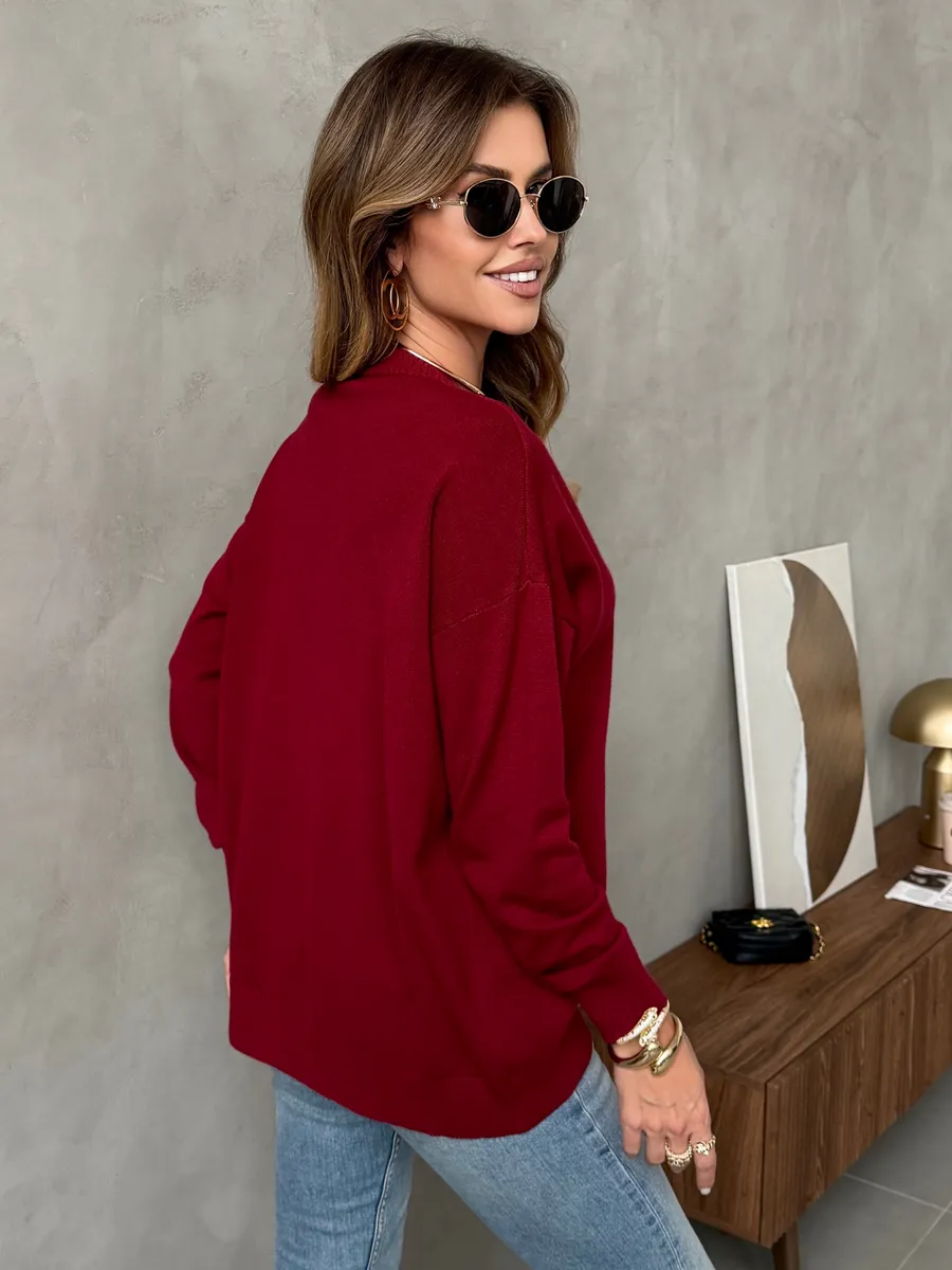 Бордовая кофта теплая трикотажная оверсайз