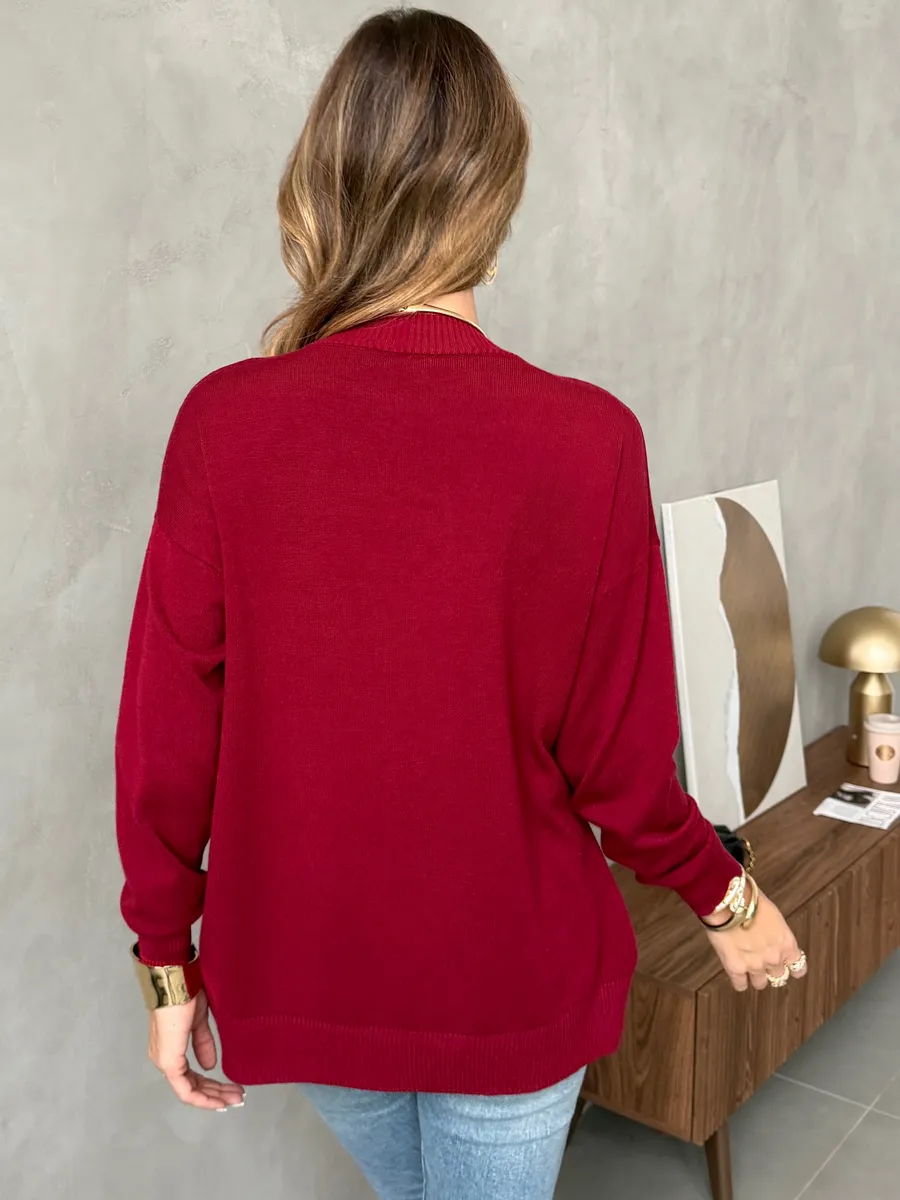 Бордовая кофта теплая трикотажная оверсайз