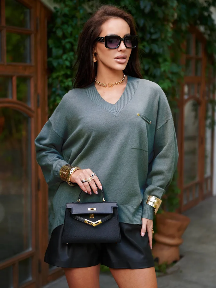 Серая кофта теплая трикотажная оверсайз