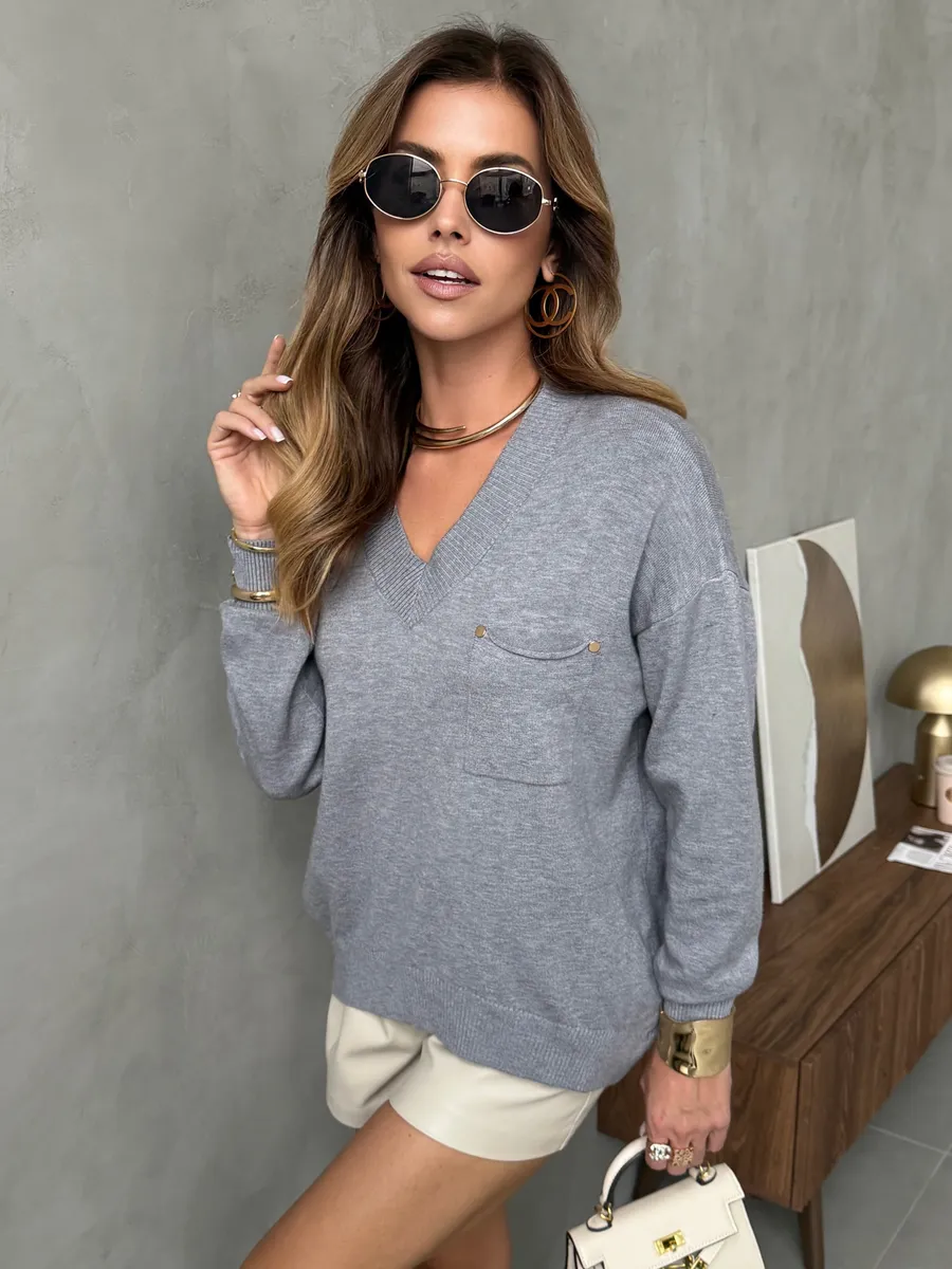 Серая кофта теплая трикотажная оверсайз