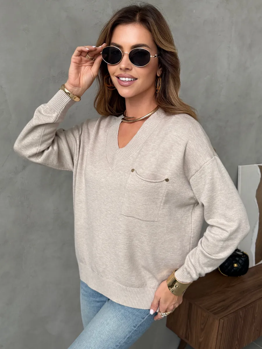 Бежевая кофта теплая трикотажная оверсайз