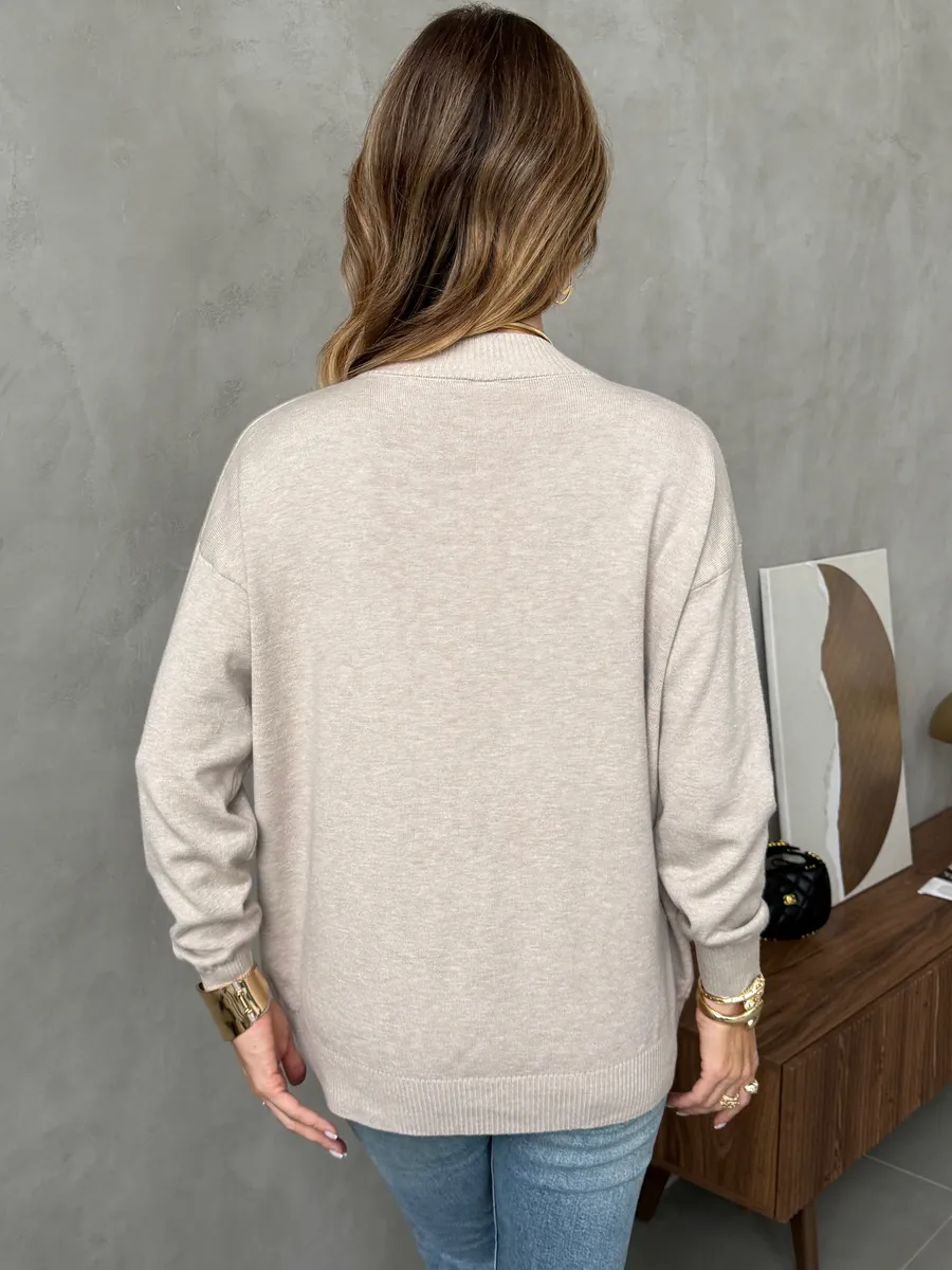 Бежевая кофта теплая трикотажная оверсайз